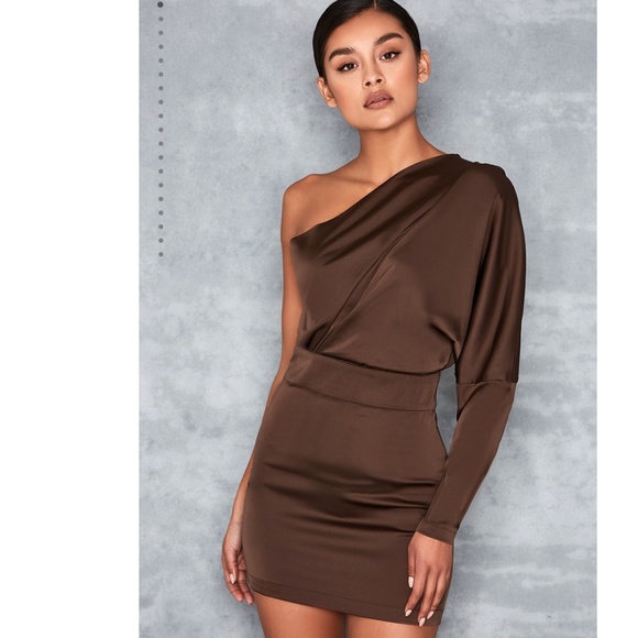 Mistress Rocks, 'Award Ceremony' Dark Khaki One Sleeve Drape Dress, Size XS - Picture 1 of 12